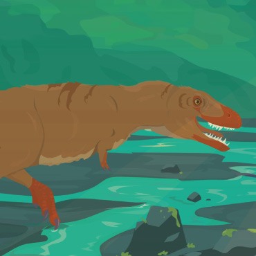Illustration of a Tyrannosaurus rex with a green background