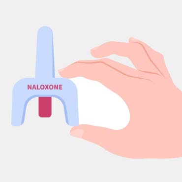 Illustration of hand holding nasal naloxone