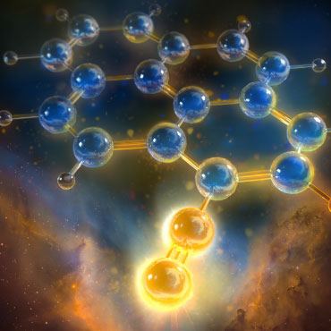 Illustration of a four-ring carbon molecule in a distant interstellar cloud